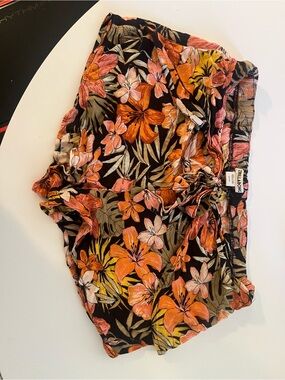 Billabong Black Floral Orange Tropical Drawstring Shorts